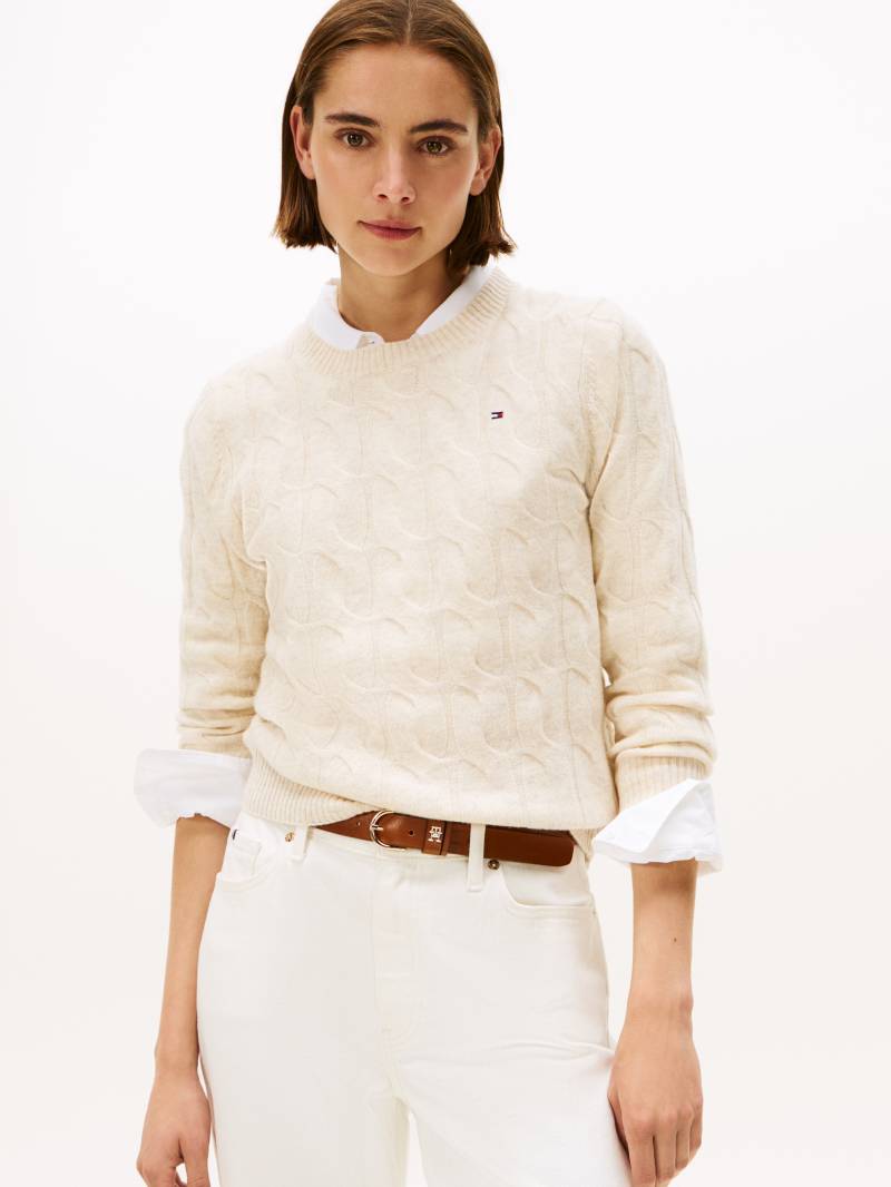 Tommy Hilfiger Strickpullover "SOFT WOOL CABLE C-NK" mit Zopfmuster, aus reiner Wolle von Tommy Hilfiger
