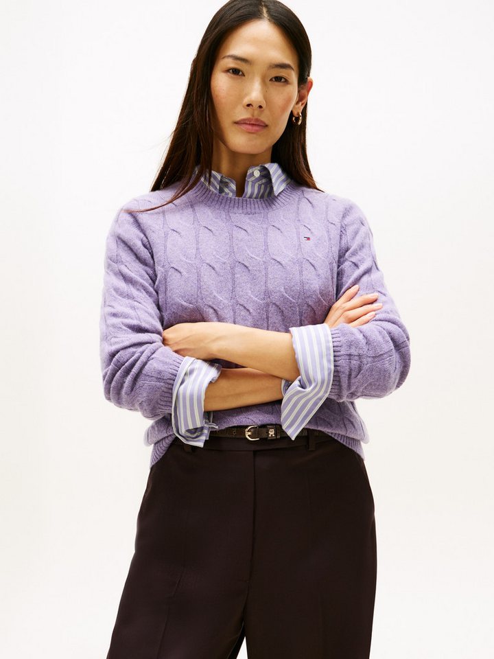 Tommy Hilfiger Strickpullover SOFT WOOL CABLE C-NK mit Zopfmuster, aus reiner Wolle von Tommy Hilfiger