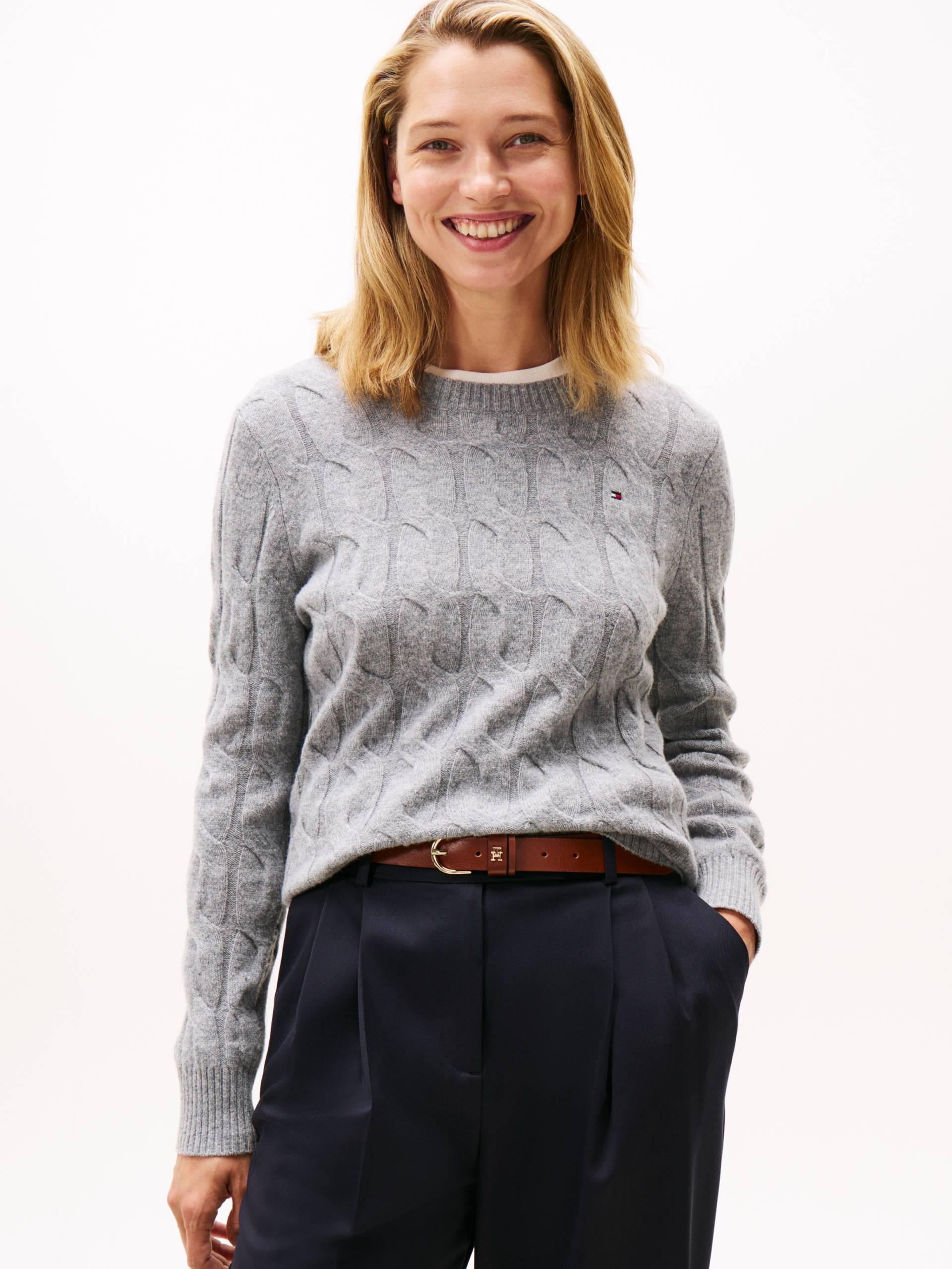 Tommy Hilfiger Strickpullover "SOFT WOOL CABLE C-NK" mit Zopfmuster, aus reiner Wolle von Tommy Hilfiger