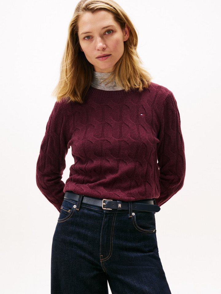 Tommy Hilfiger Strickpullover SOFT WOOL CABLE C-NK mit Zopfmuster, aus reiner Wolle von Tommy Hilfiger