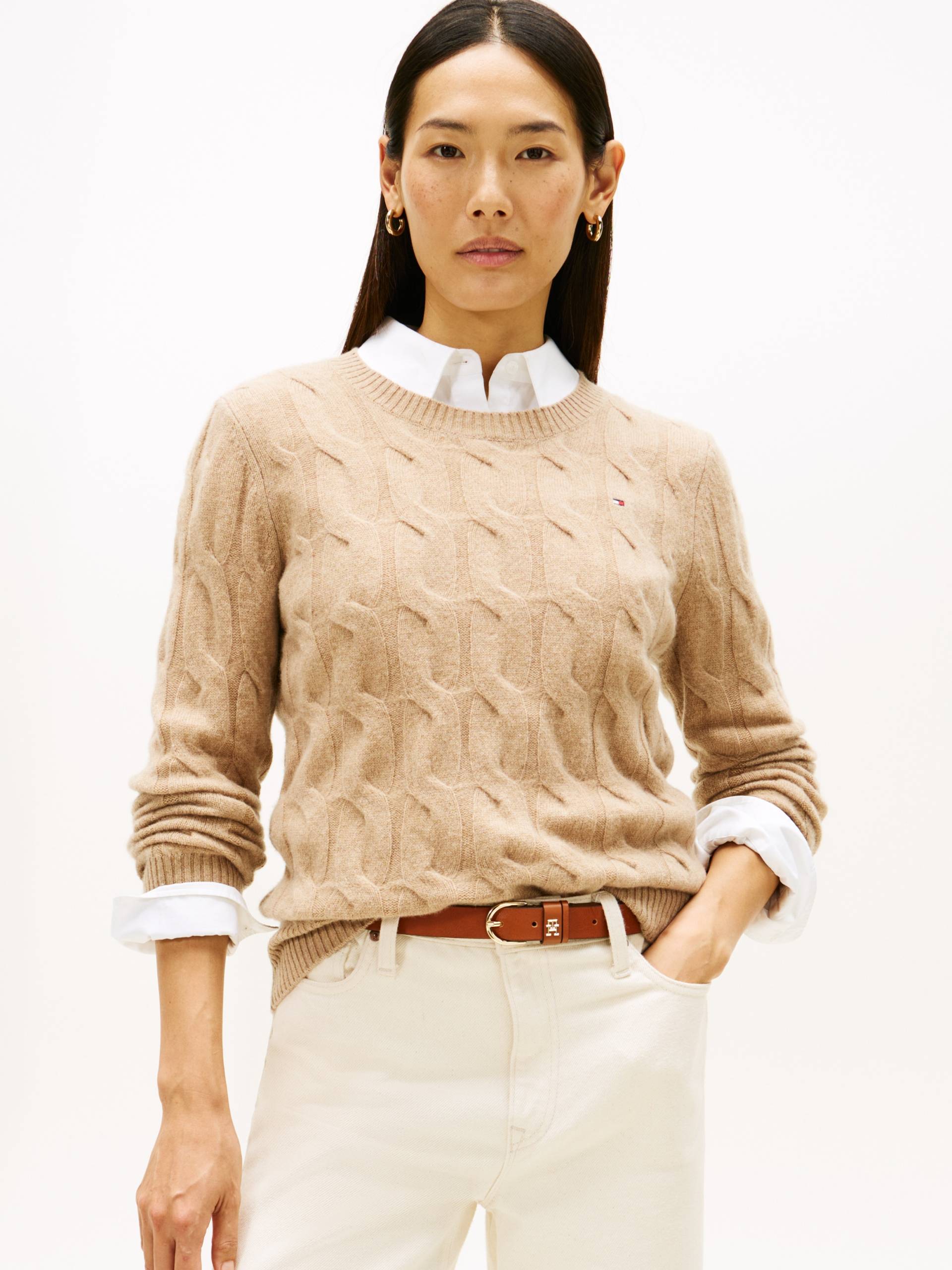 Tommy Hilfiger Strickpullover "SOFT WOOL CABLE C-NK" mit Zopfmuster, aus reiner Wolle von Tommy Hilfiger