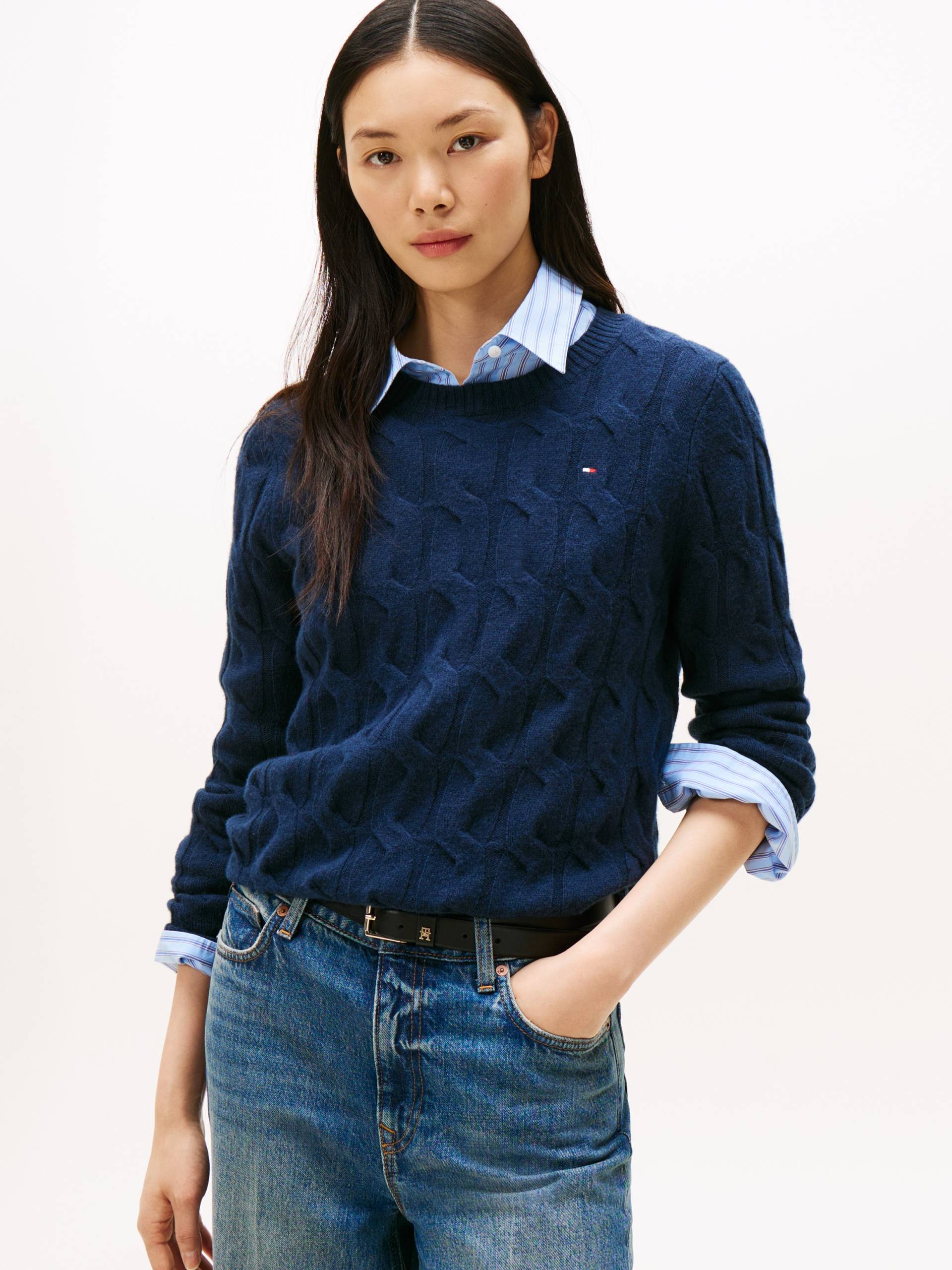 Tommy Hilfiger Strickpullover "SOFT WOOL CABLE C-NK" mit Zopfmuster, aus reiner Wolle von Tommy Hilfiger