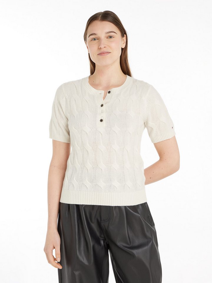 Tommy Hilfiger Strickpullover SOFT WOOL CABLE SS HENLEY mit Zopfmuster, Henley von Tommy Hilfiger
