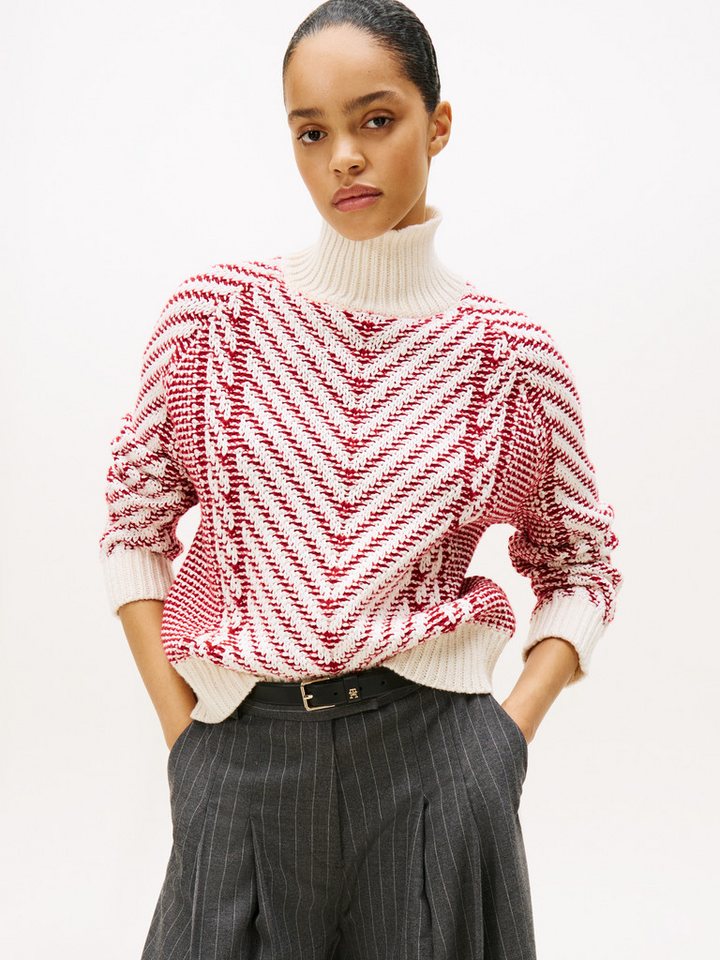 Tommy Hilfiger Strickpullover TEXTURED CABLE MOCK-NK LS SWT mit Zopfmuster von Tommy Hilfiger