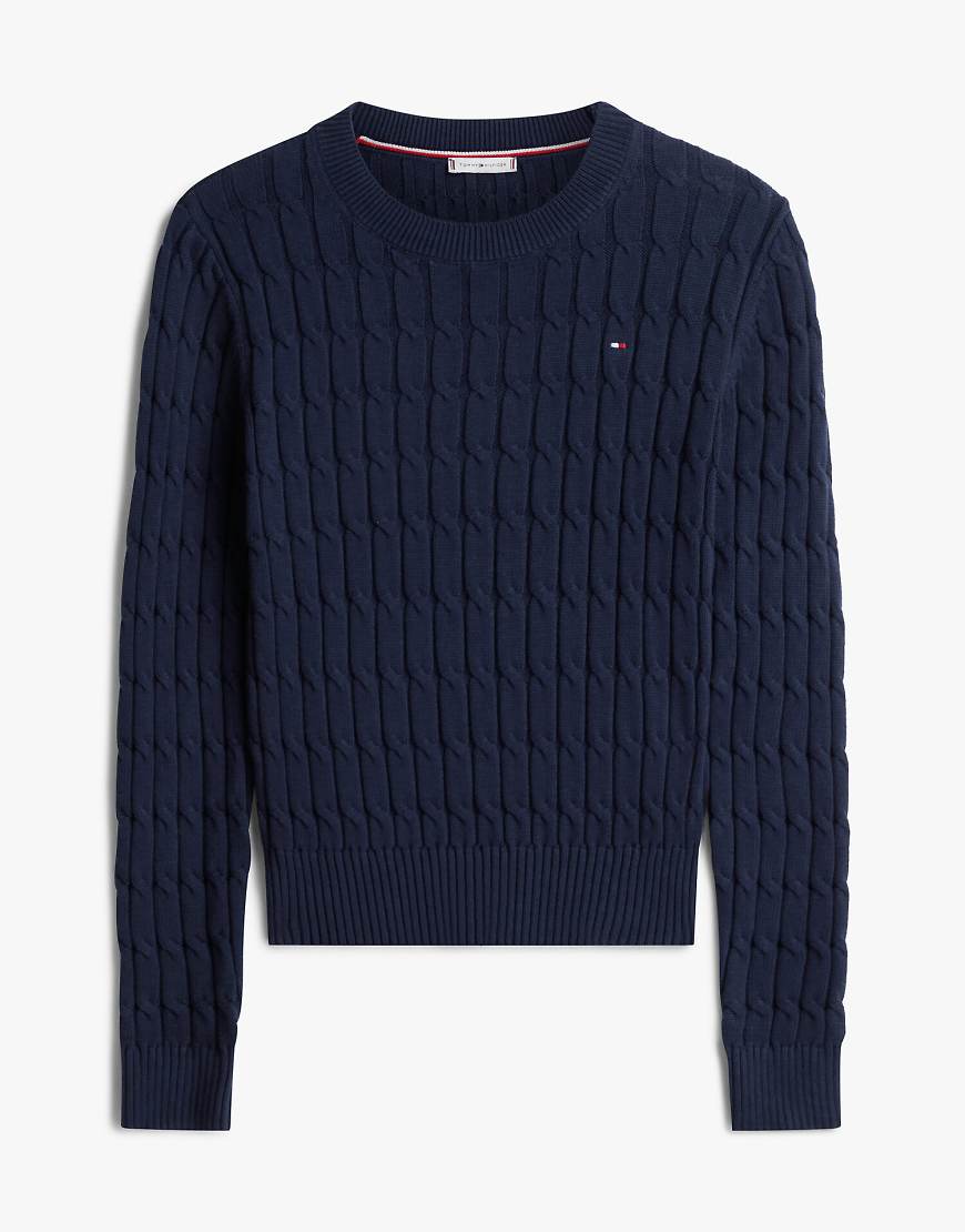 Tommy Hilfiger - Strickpullover in Dunkelblau mit Rundhalsausschnitt und Zopfmuster von Tommy Hilfiger