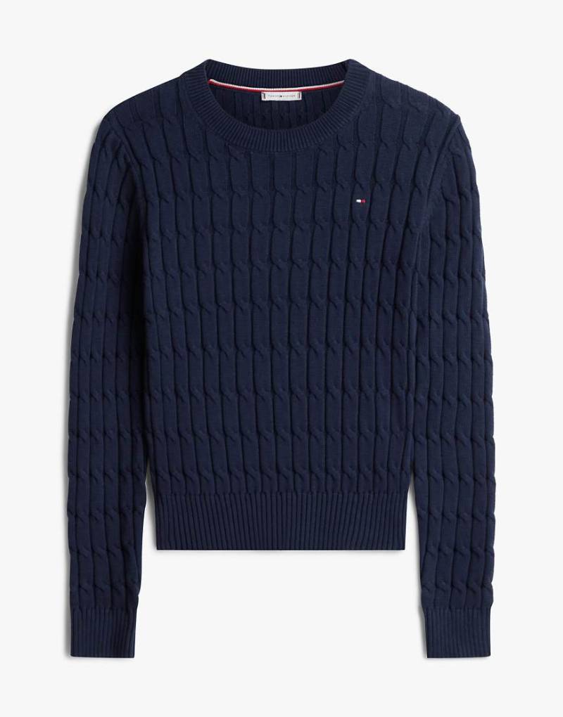 Tommy Hilfiger - Strickpullover in Dunkelblau mit Rundhalsausschnitt und Zopfmuster von Tommy Hilfiger