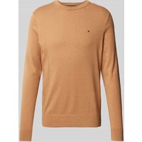 Tommy Hilfiger Strickpullover mit Logo-Stitching Modell 'PIMA' in Camel, Größe XXXL von Tommy Hilfiger