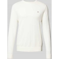 Tommy Hilfiger Strickpullover mit Logo-Stitching Modell 'PIMA' in Offwhite, Größe L von Tommy Hilfiger