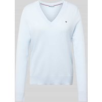 Tommy Hilfiger Strickpullover mit gerippten Abschlüssen in Hellblau, Größe S von Tommy Hilfiger