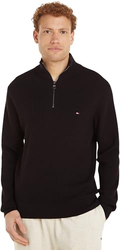 Tommy Hilfiger Herren Pullover mit Reißverschluss Mock Neck Halbzip, Schwarz (Black), M von Tommy Hilfiger