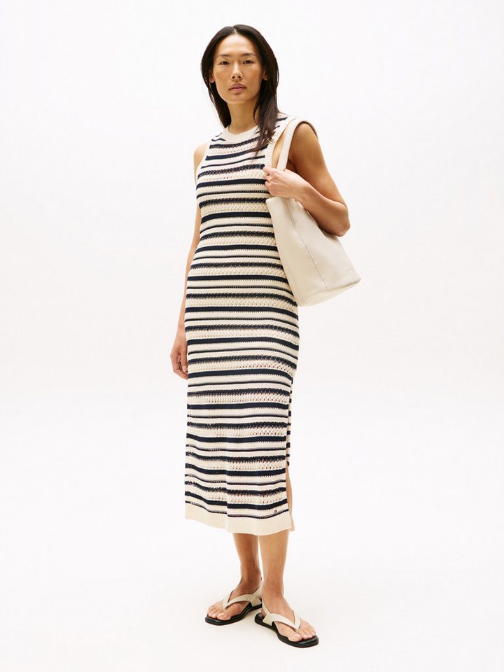 Tommy Hilfiger Sweatkleid CROCHET C-NK SL MIDI SWT DRESS von Tommy Hilfiger