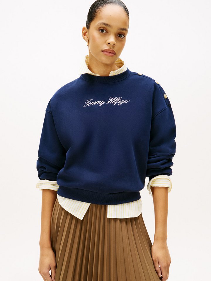 Tommy Hilfiger Sweatshirt GOLD BTN SCRIPT FLEECE SWTSRT mit goldfarbenen Knöpfen von Tommy Hilfiger
