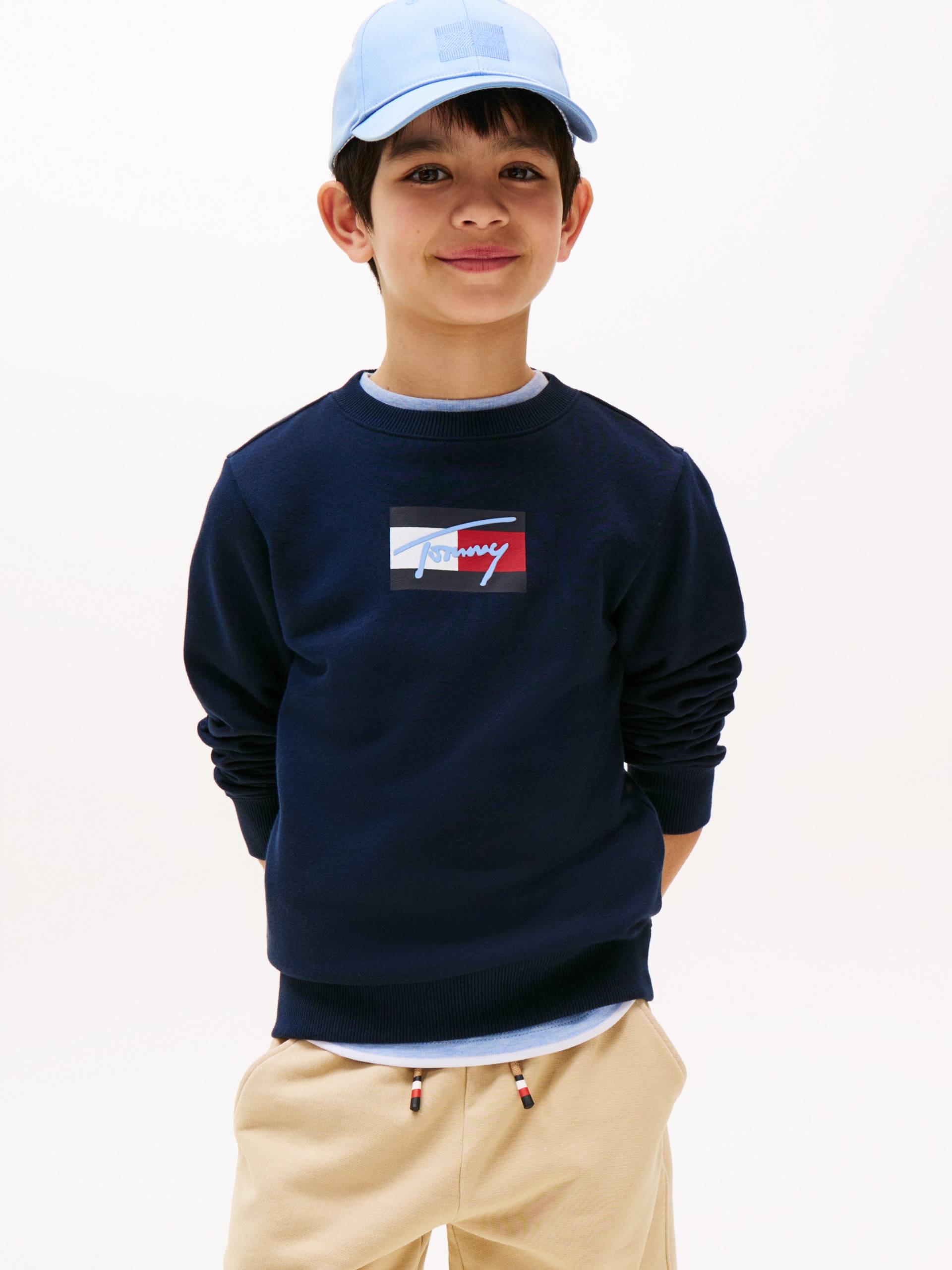 Tommy Hilfiger Sweatshirt "TOMMY SCRIPT FLAG SWEATSHIRT" für Kinder bis 16 Jahre, Flag-Logo-Druck von Tommy Hilfiger
