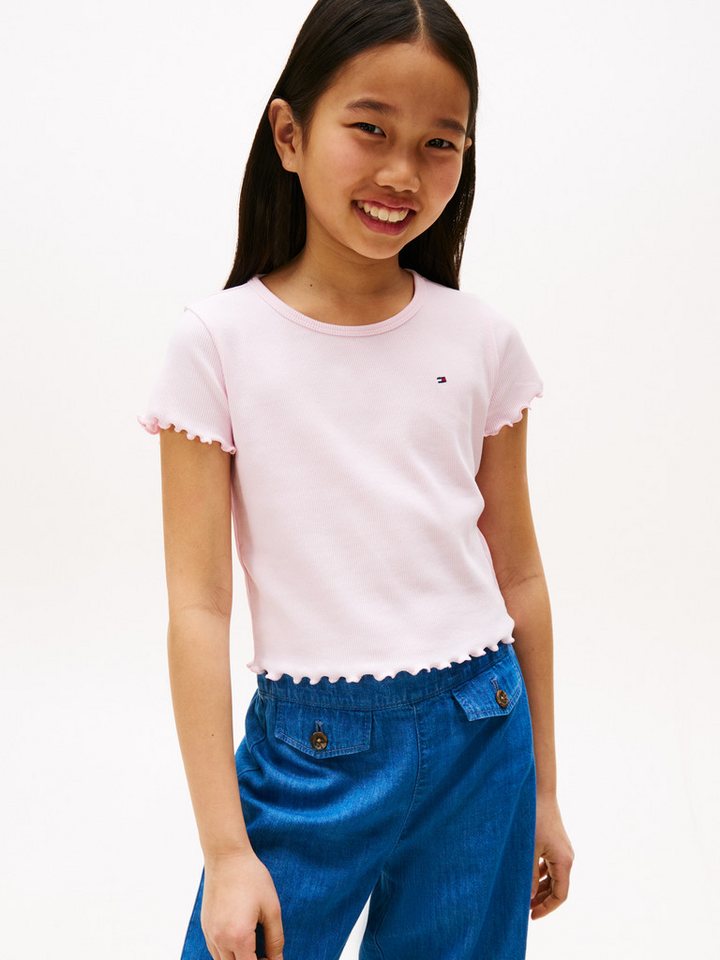 Tommy Hilfiger T-Shirt ESSENTIAL RIB TOP mit Babylock-Kanten und Stickerei unifarben, casual, regular fit, Baumwollmix, Rundhals von Tommy Hilfiger