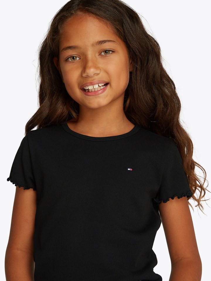 Tommy Hilfiger T-Shirt ESSENTIAL RIB TOP mit Babylock-Kanten und Stickerei unifarben, casual, regular fit, Baumwollmix, Rundhals von Tommy Hilfiger