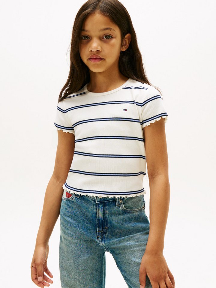 Tommy Hilfiger T-Shirt ESSENTIAL RIB TOP mit Babylock-Kanten und Stickerei unifarben, casual, regular fit, Baumwollmix, Rundhals von Tommy Hilfiger