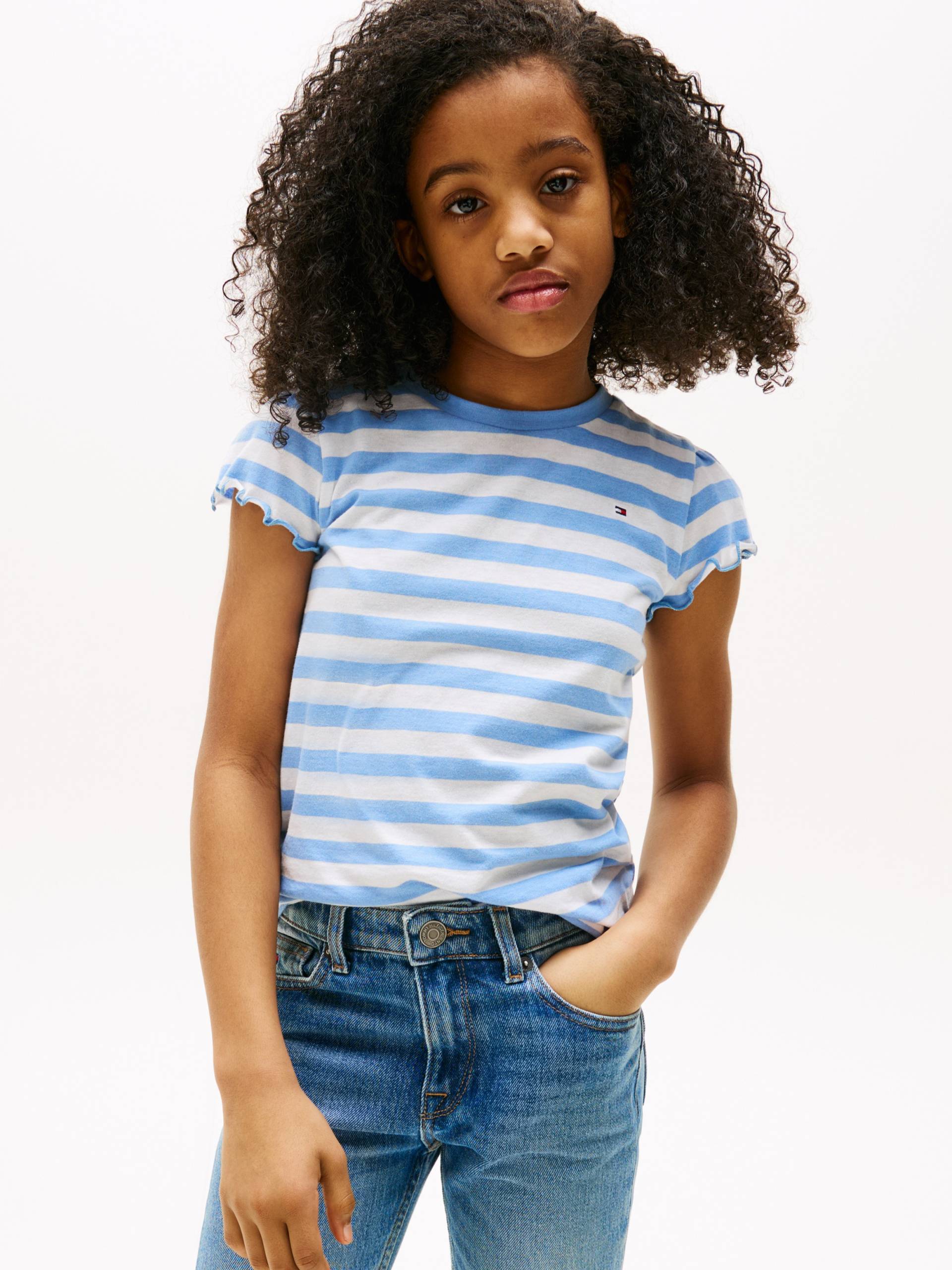 Tommy Hilfiger T-Shirt "ESSENTIAL STRIPE RUFFLE TOP SS" für Kinder bis 16 Jahre, mit gewellter Kante von Tommy Hilfiger