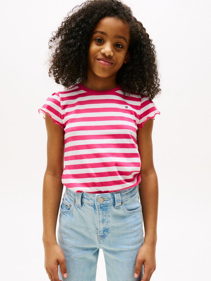 Tommy Hilfiger T-Shirt ESSENTIAL STRIPE RUFFLE TOP SS für Kinder bis 16 Jahre, mit gewellter Kante von Tommy Hilfiger