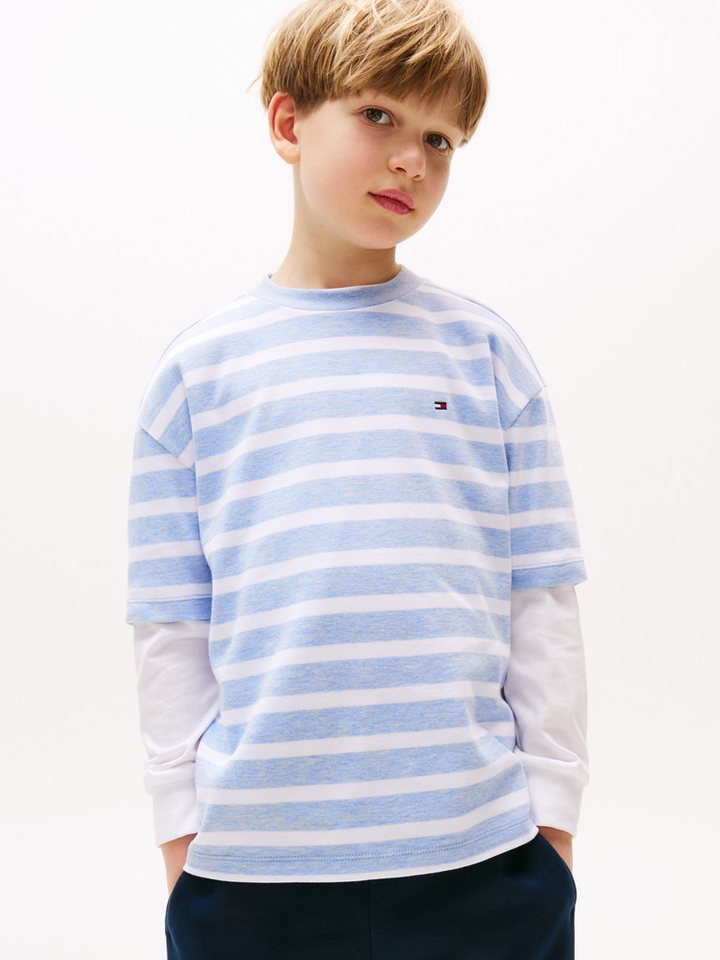 Tommy Hilfiger T-Shirt INTERLOCK STRIPE HTR T-SHIRT SS für Kinder bis 16 Jahre, mit kleinem Flag-Label von Tommy Hilfiger
