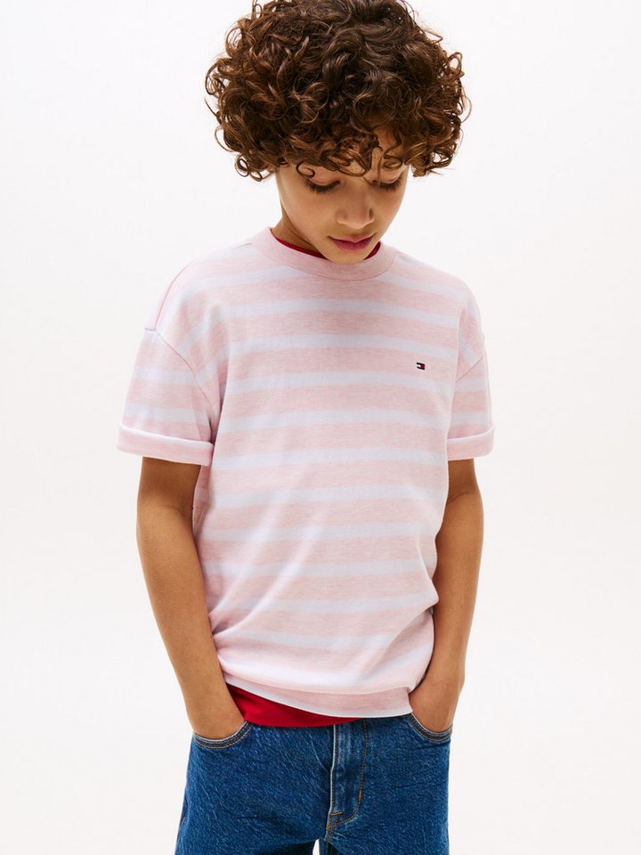 Tommy Hilfiger T-Shirt INTERLOCK STRIPE HTR T-SHIRT SS für Kinder bis 16 Jahre, mit kleinem Flag-Label von Tommy Hilfiger