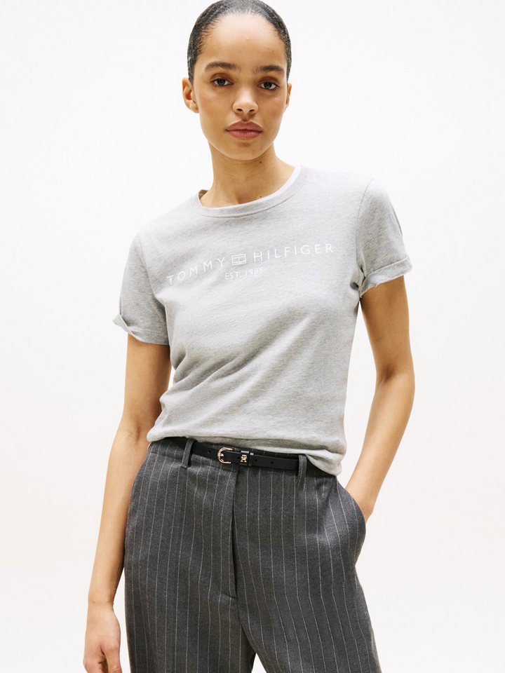 Tommy Hilfiger Kurzarmshirt REG CORP LOGO C-NK mit Logoschriftzug und Stickerei Baumwolle von Tommy Hilfiger