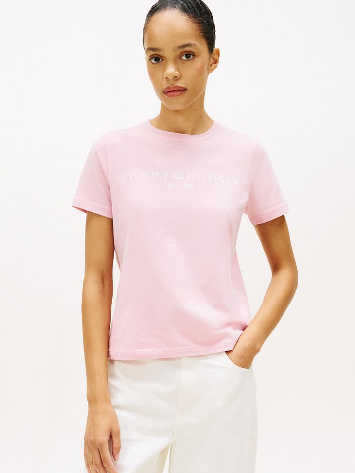 Tommy Hilfiger Kurzarmshirt REG CORP LOGO C-NK mit Logoschriftzug und Stickerei Baumwolle von Tommy Hilfiger