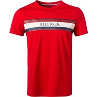 Tommy Hilfiger Herren T-Shirt rot Baumwolle Slim Fit von Tommy Hilfiger