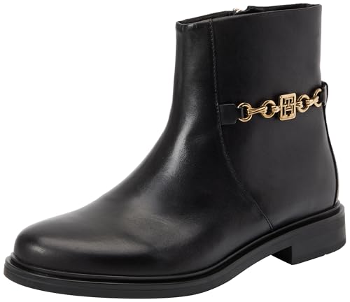 Tommy Hilfiger Damen Boots Chain Low Bootie aus Leder, Schwarz (Black), 37 von Tommy Hilfiger