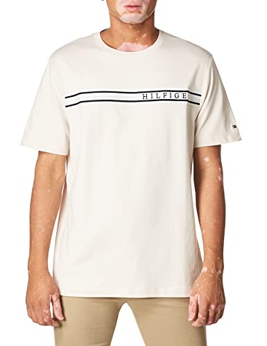 Tommy Hilfiger TH Herren T-Shirt Kurzarm Rundhals mit Logo aus Reiner Baumwolle Artikel MW0MW25951, AF4 Feather White, S von Tommy Hilfiger