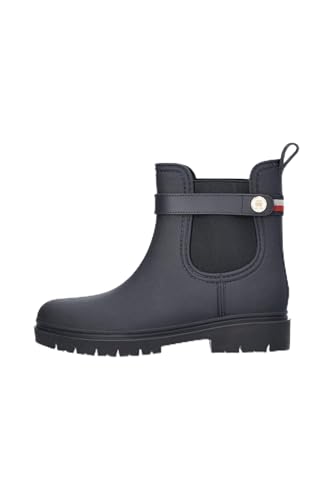 Tommy Hilfiger Damen Gummistiefel Rubberised Rainboot Wasserabweisend, Blau (Space Blue), 36 von Tommy Hilfiger