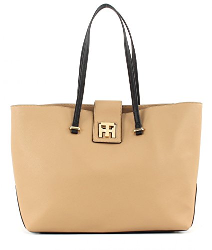 Tommy Hilfiger TH TWIST TOTE COLOURBLOCK AW0AW03143 Damen Shopper 49x31x15 cm (B x H x T), Beige (Tanin/Black 902) von Tommy Hilfiger