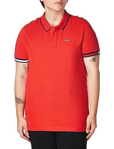 Tommy Jeans Herren Poloshirt TJM REG Flag Cuffs Polo deep Crimson rot - L von Tommy Hilfiger