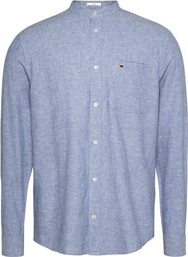 Tommy Hilfiger TJM REG MAO LINEN BLEND SHIRT, blau(ccblue (6)), Gr. L von Tommy Jeans