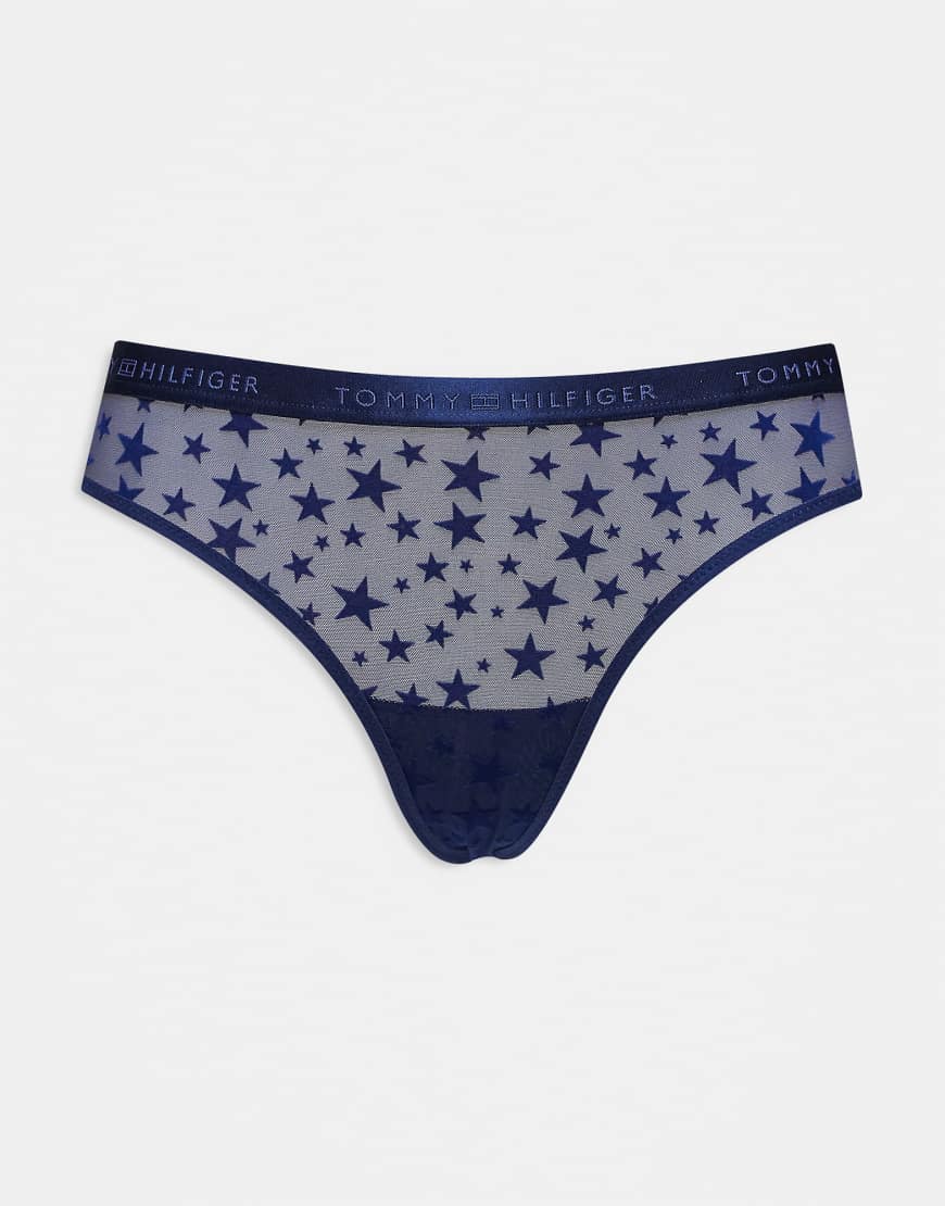 Tommy Hilfiger - Tanga aus Netzstoff in Marineblau mit Sternenmuster von Tommy Hilfiger