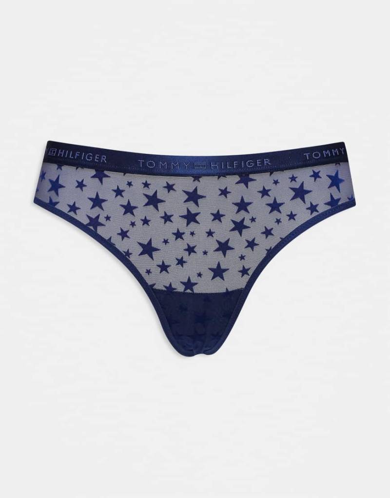 Tommy Hilfiger - Tanga aus Netzstoff in Marineblau mit Sternenmuster von Tommy Hilfiger