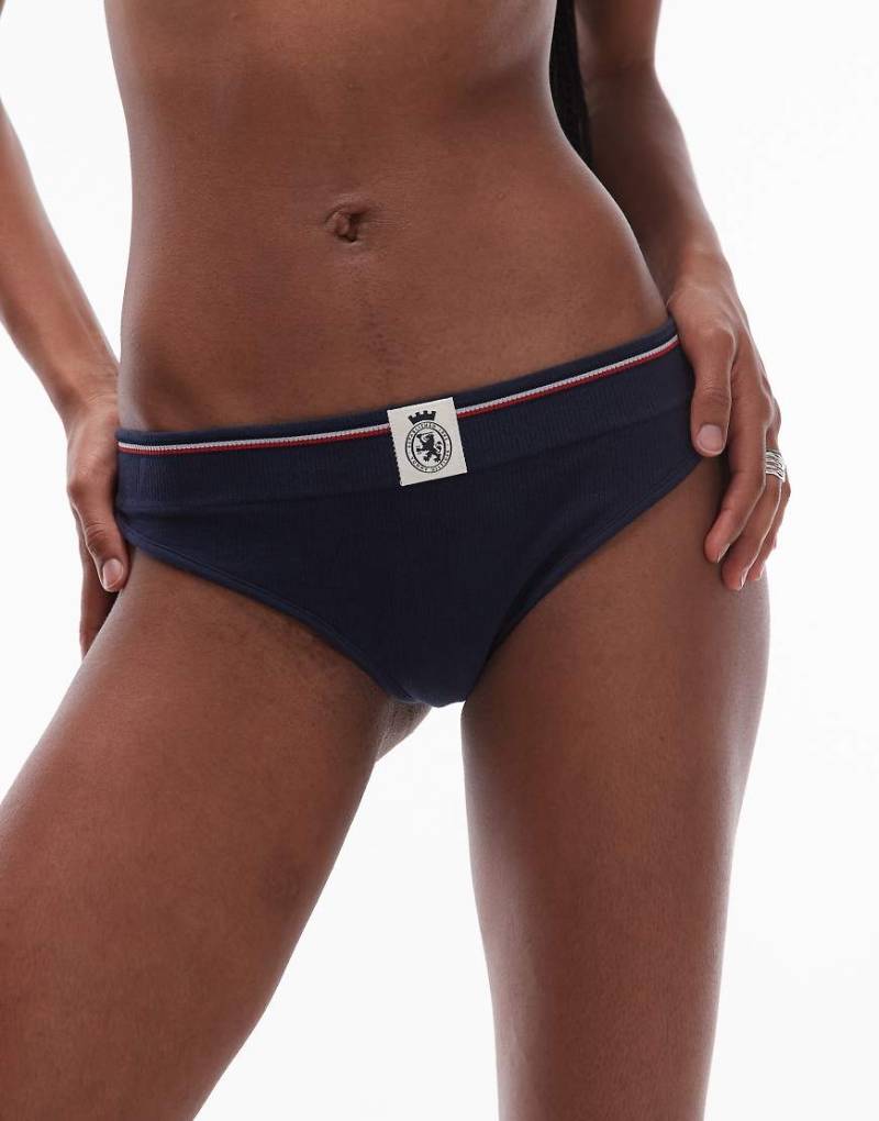 Tommy Hilfiger - Tangaslip in Marineblau mit gestreiftem Wappen-Logobund von Tommy Hilfiger