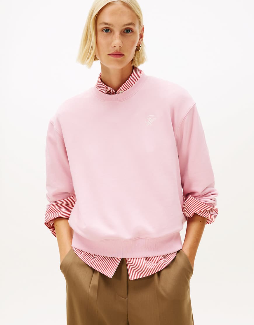 Tommy Hilfiger - Terry-Sweatshirt in Hellrosa mit Logostickerei von Tommy Hilfiger