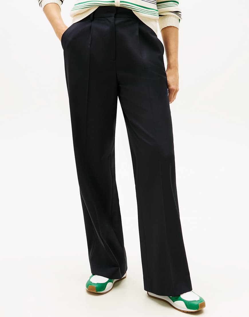 Tommy Hilfiger - Timeless - Weite Hose aus Wollmix in Dunkelblau von Tommy Hilfiger