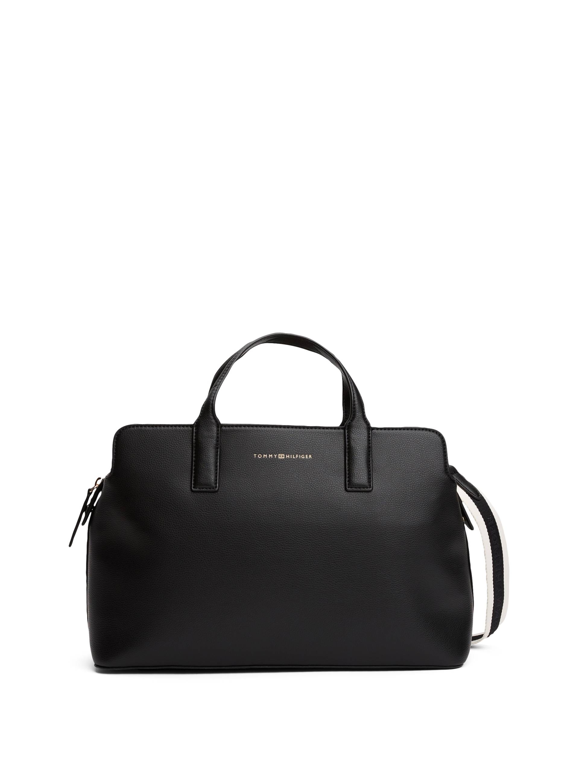 Tommy Hilfiger Tragetasche "TH LOGOTAPE SATCHEL", Damen Umhängetasche, Businesstasche mit goldfarbenem Logo-Schriftzug von Tommy Hilfiger