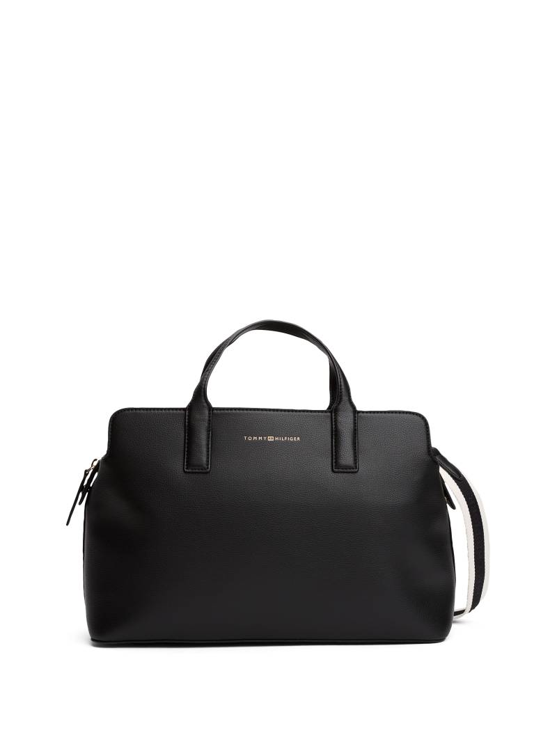 Tommy Hilfiger Tragetasche "TH LOGOTAPE SATCHEL", Damen Umhängetasche, Businesstasche mit goldfarbenem Logo-Schriftzug von Tommy Hilfiger