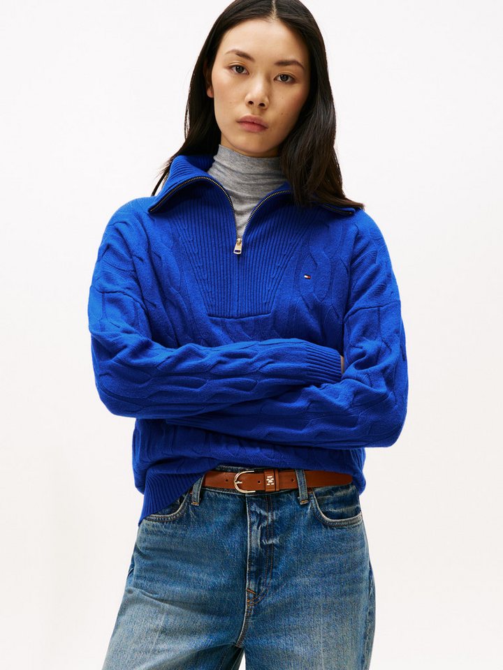 Tommy Hilfiger Troyer SOFT WOOL CABLE 1/2 ZIP LS SWT mit Zopfmuster, aus reiner Wolle von Tommy Hilfiger
