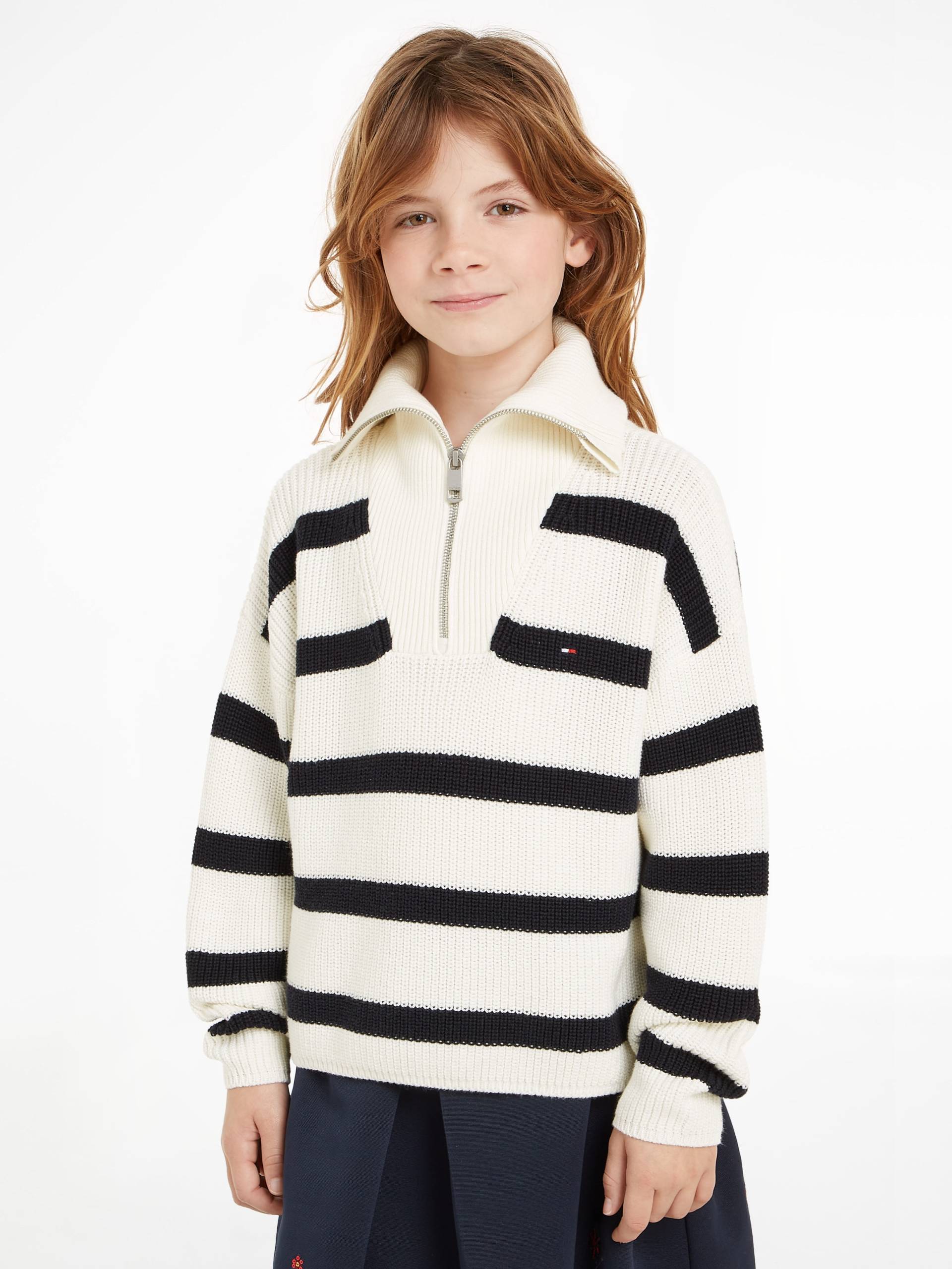 Tommy Hilfiger Troyer "STRIPE HALF ZIP SWEATER" Kinder bis 16 Jahre mit Logoprägung von Tommy Hilfiger