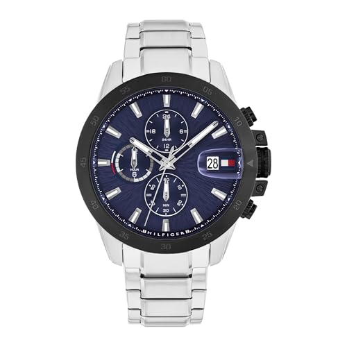 Tommy Hilfiger Uhr Mit Zwei Zeitzonenfür Herren mit Silbernes Edelstahlarmband - 1792198 von Tommy Hilfiger