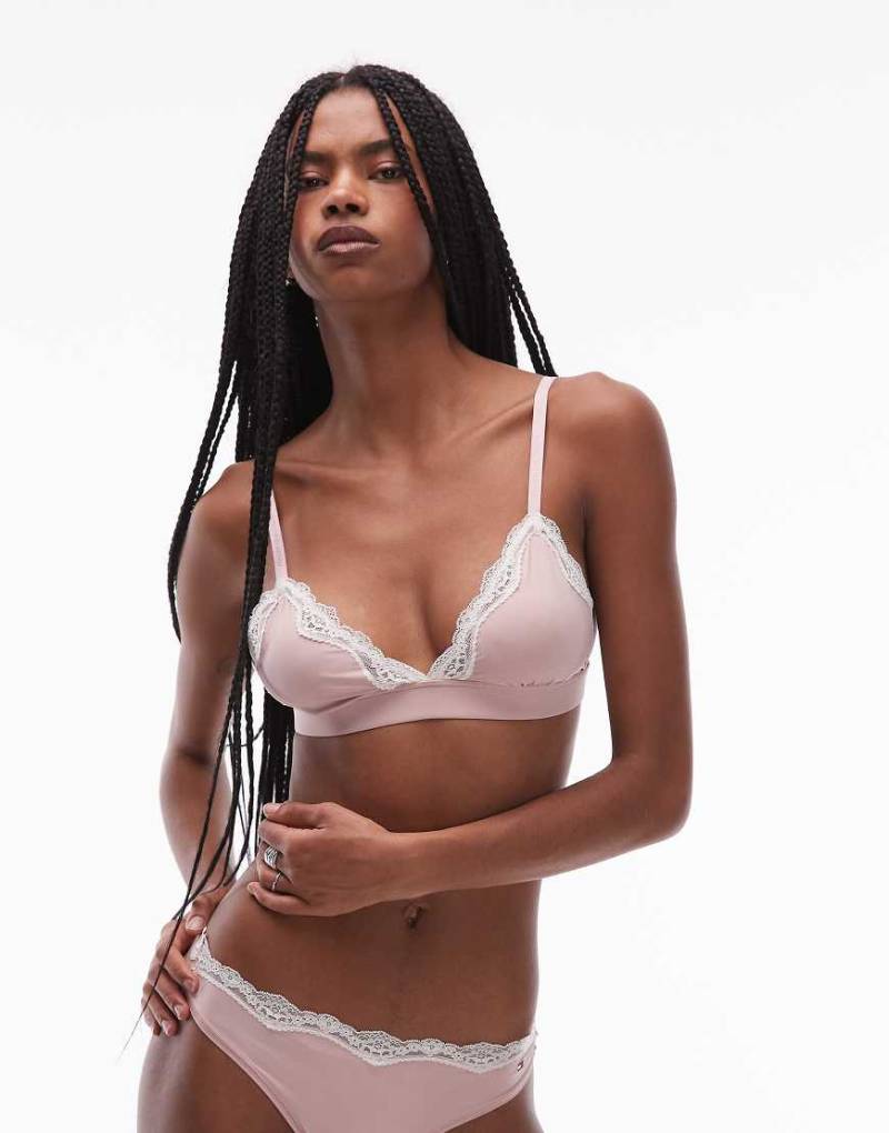 Tommy Hilfiger - Ungefütterter Triangel-BH in Babyrosa mit Spitzenborte von Tommy Hilfiger