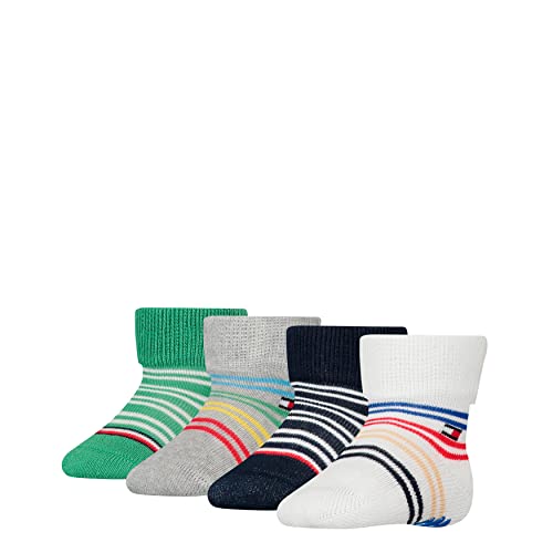 Tommy Hilfiger Unisex Baby TH 4P Stripe Casual Sock, White/Grey, 15/18 von Tommy Hilfiger