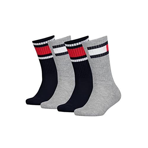 Tommy Hilfiger Unisex Kinder Flag 4 Pack Ecom Crew Sock, Middle Grey Melange Navy, 27-30 von Tommy Hilfiger