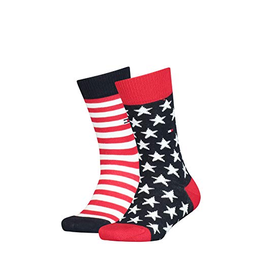 Tommy Hilfiger Kinder Classic Socken, Marineblau/Rot, 23/26 (2er Pack) von Tommy Hilfiger