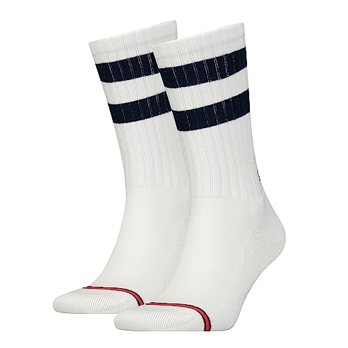 Tommy Hilfiger Unisex Crew Sock, White/Navy, 35/38 (2er Pack) von Tommy Hilfiger