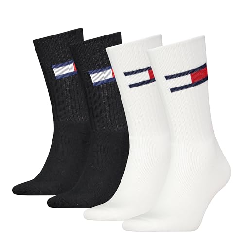 Tommy Hilfiger Unisex Crew Socken, Weiß/Schwarz, 35/38 (4er Pack) von Tommy Hilfiger