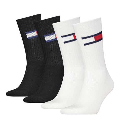 Tommy Hilfiger Unisex Crew Socken, Weiß/Schwarz, 39/42 (4er Pack) von Tommy Hilfiger